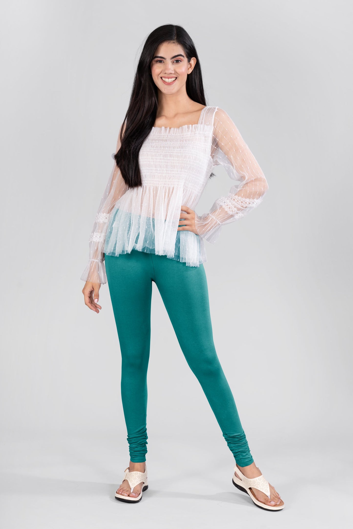 Peacock Green Cotton Churidar Leggings