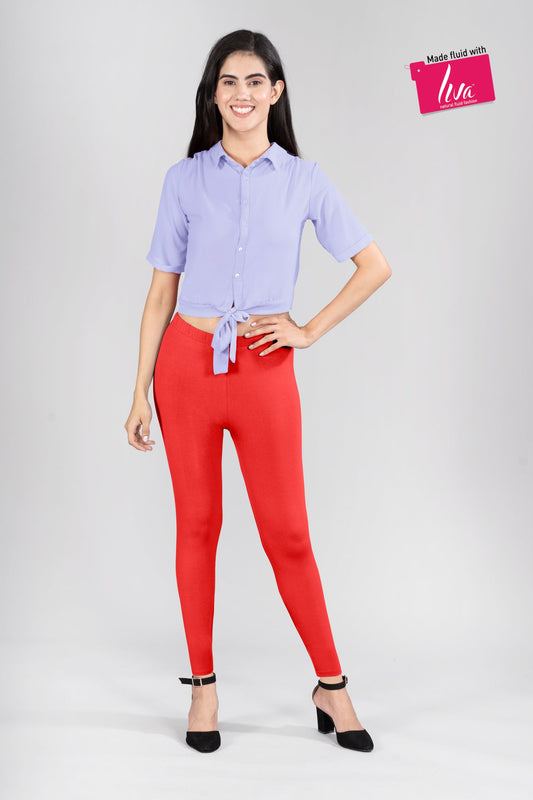 Casual Red Viscose Ankle Leggings