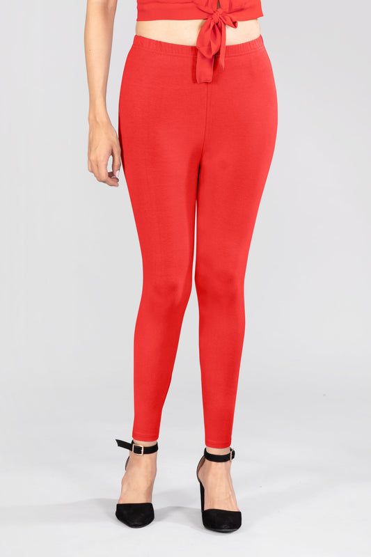 Casual Red Viscose Ankle Leggings