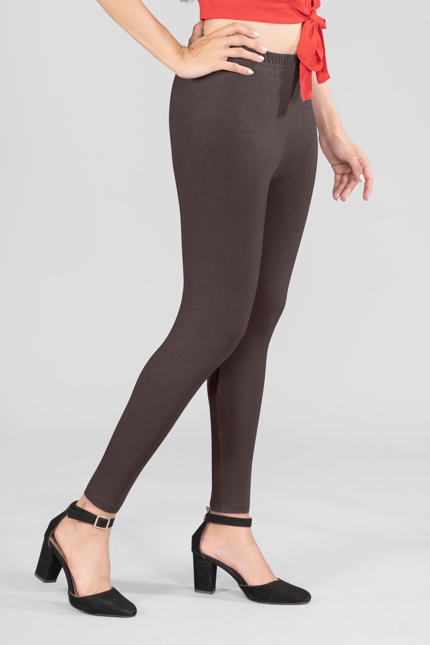 Solid Brown Viscose Ankle Leggings