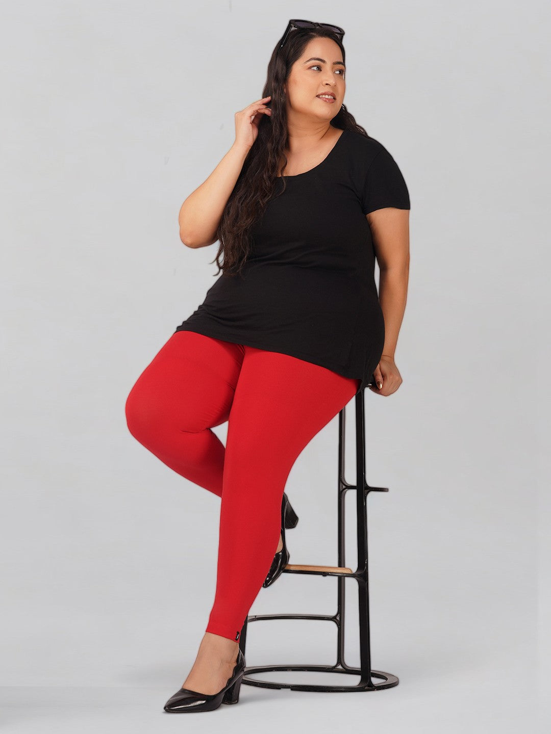 Red Plus Size Cotton Ankle Leggings - Main Image