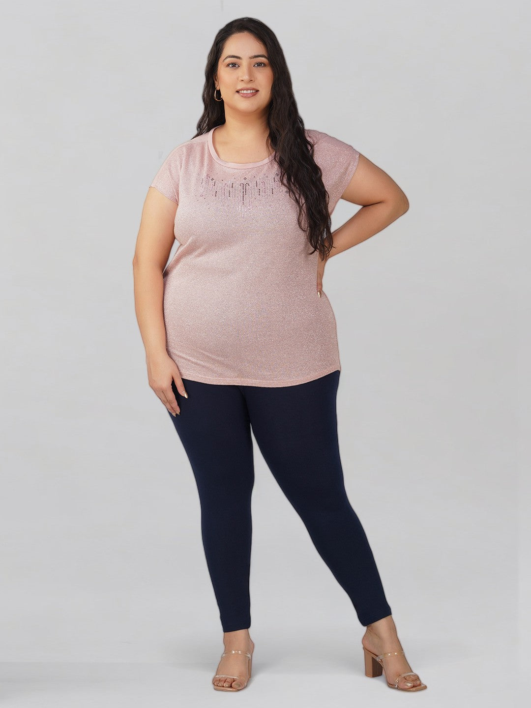 Navy Plus Size Cotton Ankle Leggings