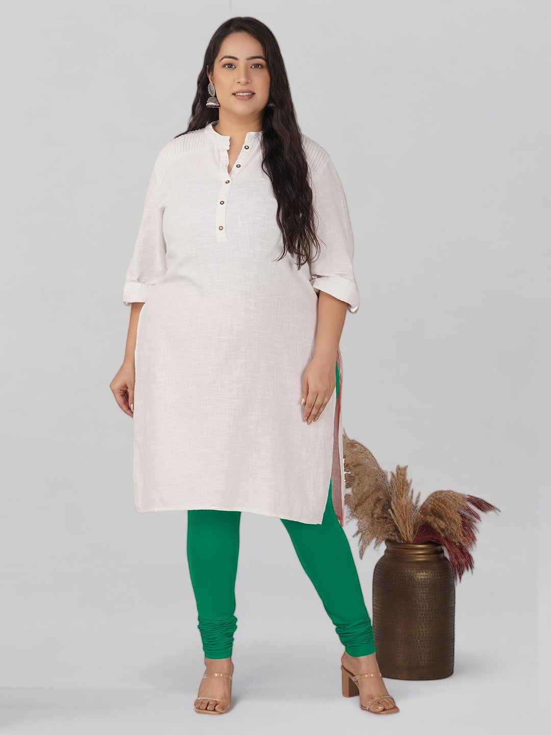 New Neon Green Plus Size Cotton Churidar Leggings