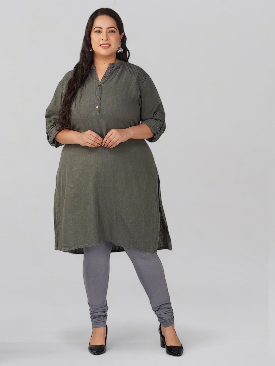 Grey Plus Size Cotton Churidar Leggings