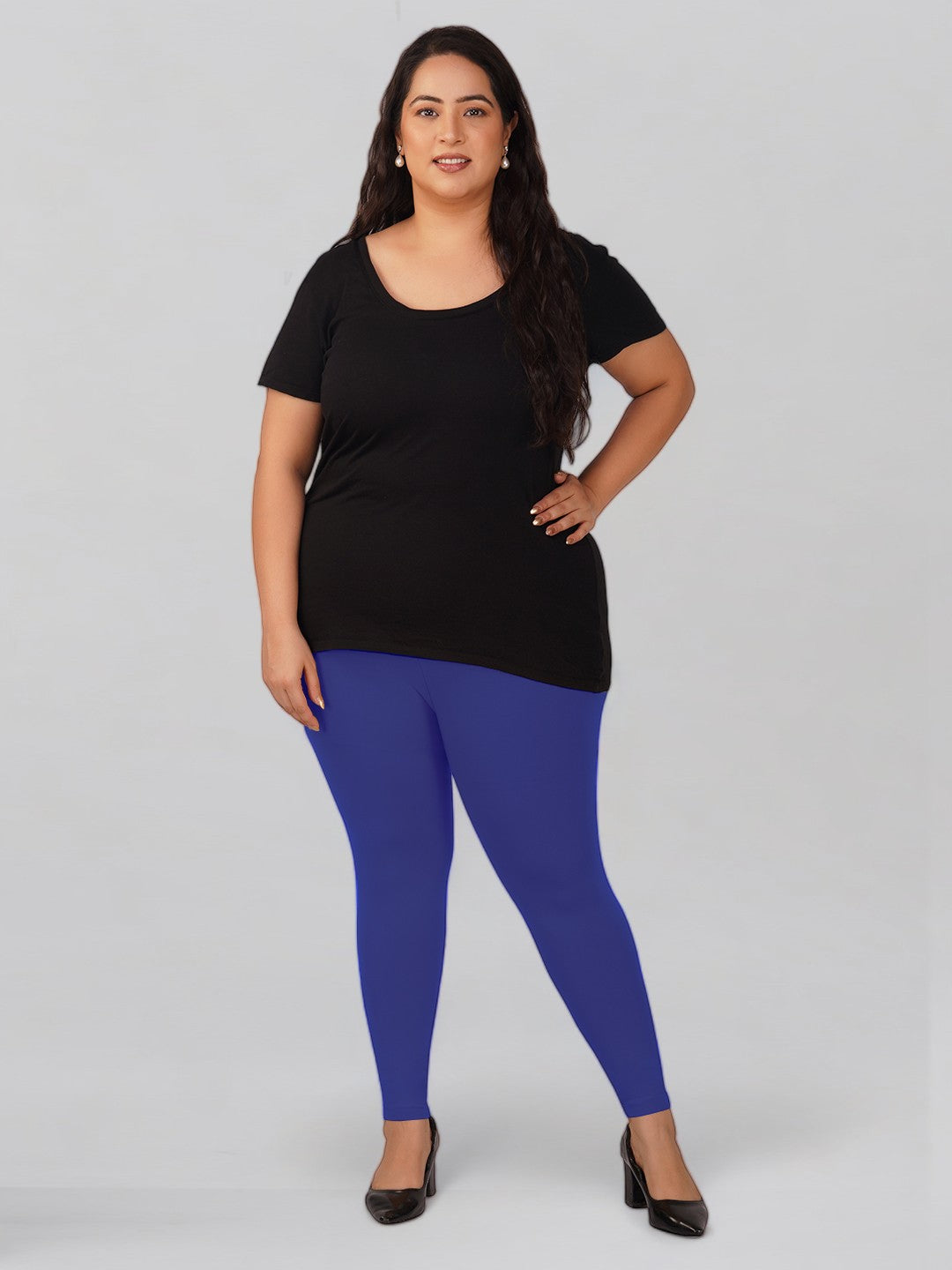 Royal Blue Plus Size Cotton Ankle Leggings
