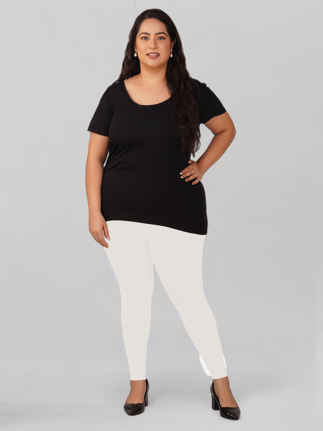 White Plus Size Cotton Ankle Leggings