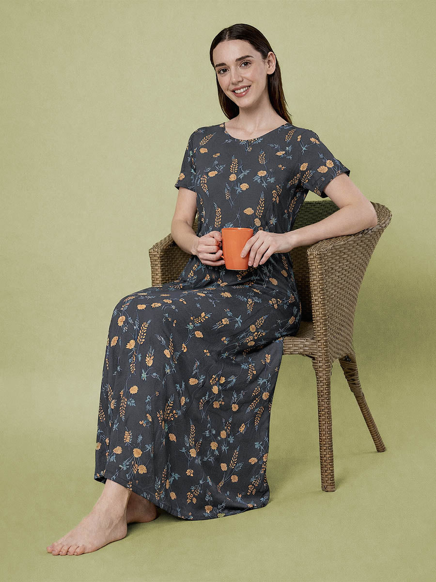 Grey Leaf Print Nighty