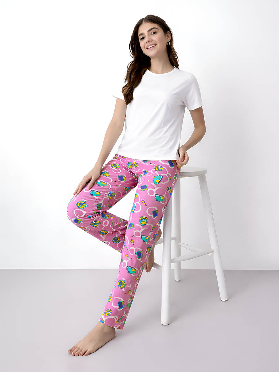 Pink AOP Printed Night Pant