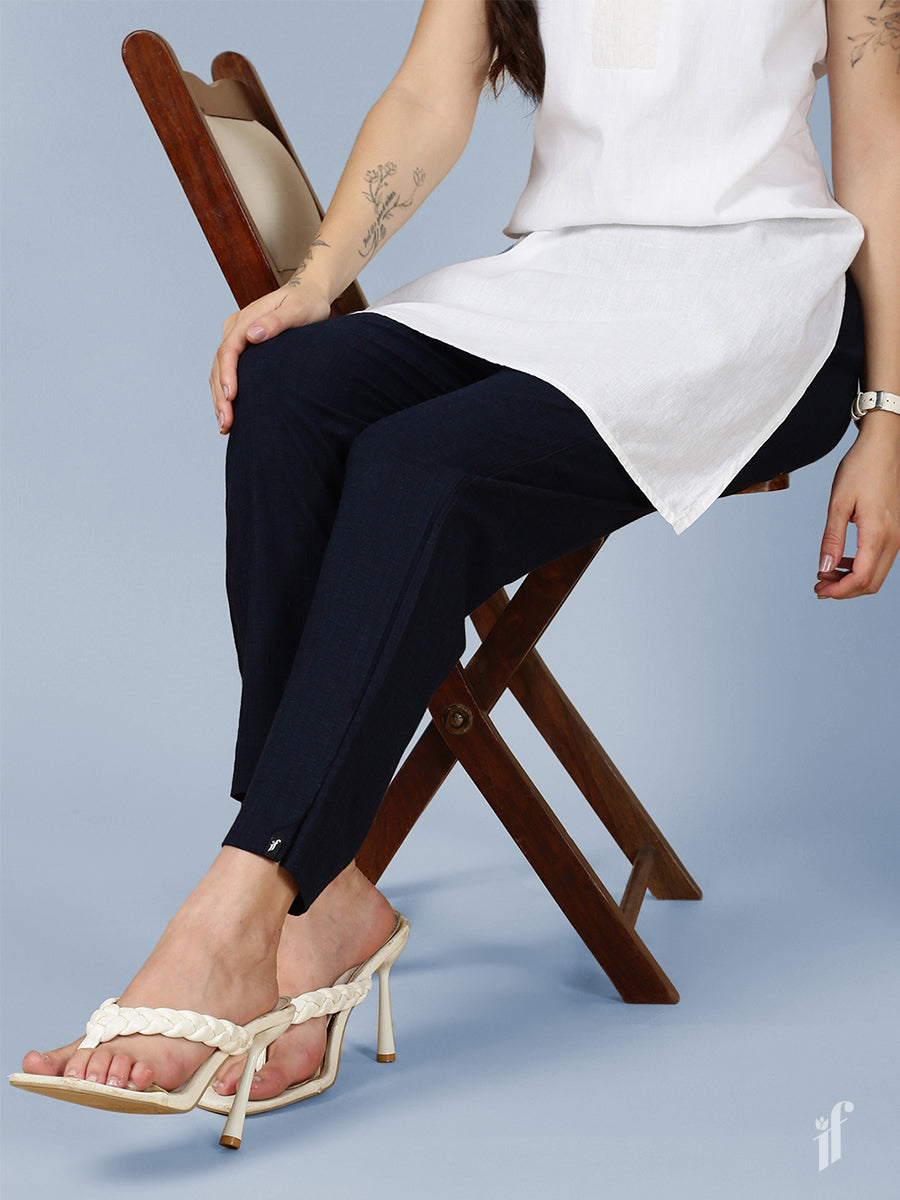 Navy Woven Kurti Pant