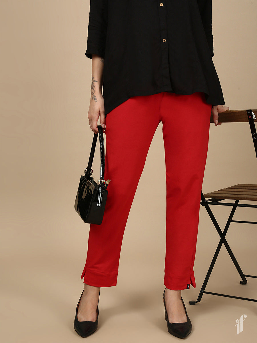 Red Knitted Kurti Pant