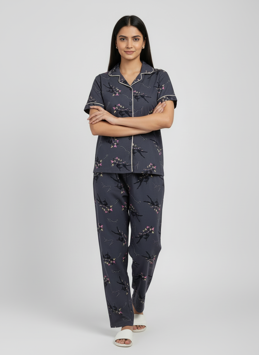 Printed Pyjama Collar Co-ord sets with button