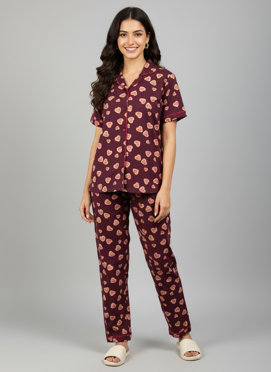 Printed Pyjama Collar Co-ord sets with button