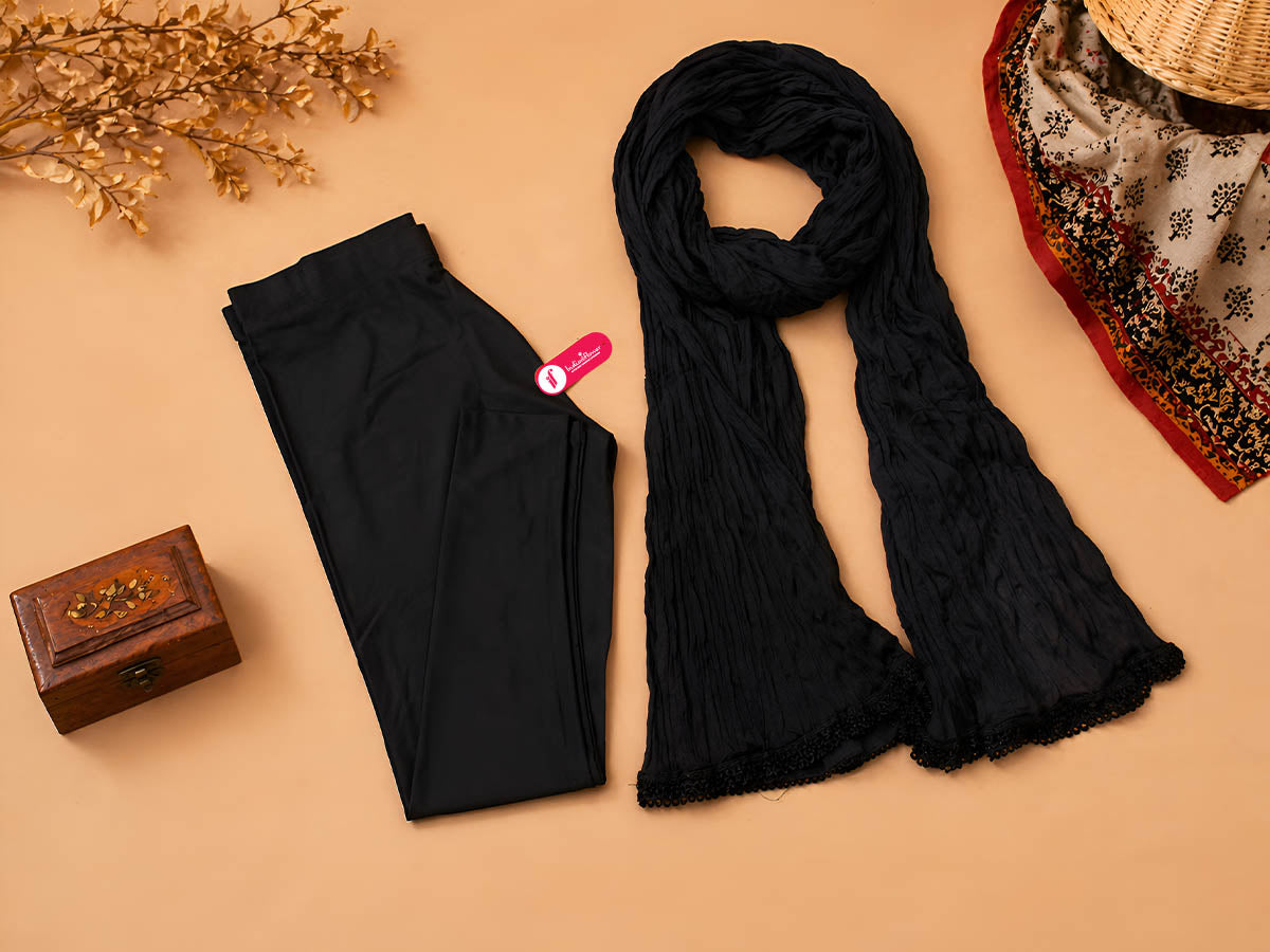 Black Shimmer Ankle Leggings With Shawl