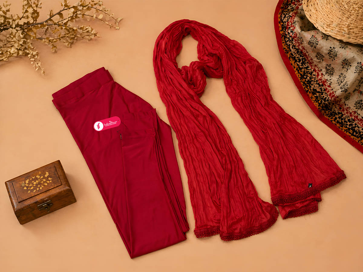 Red Shimmer Ankle Leggings with Shawl