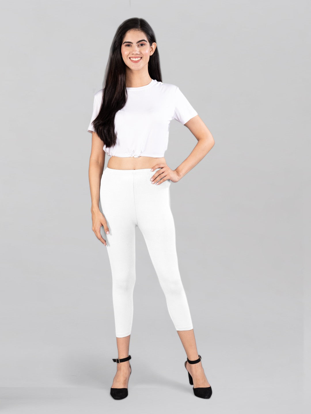 Angelic White Viscose Capri Leggings