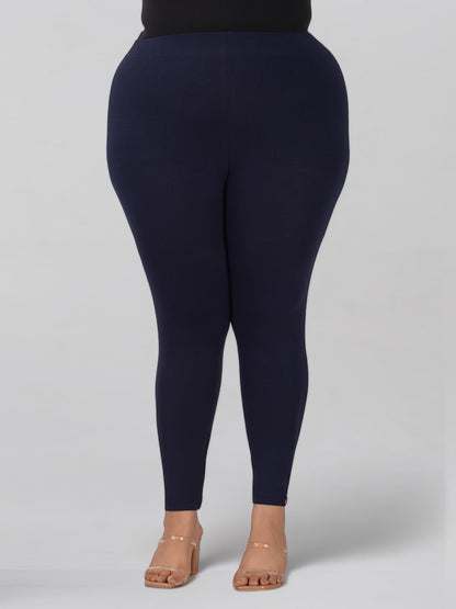 Navy Plus Size Cotton Ankle Leggings