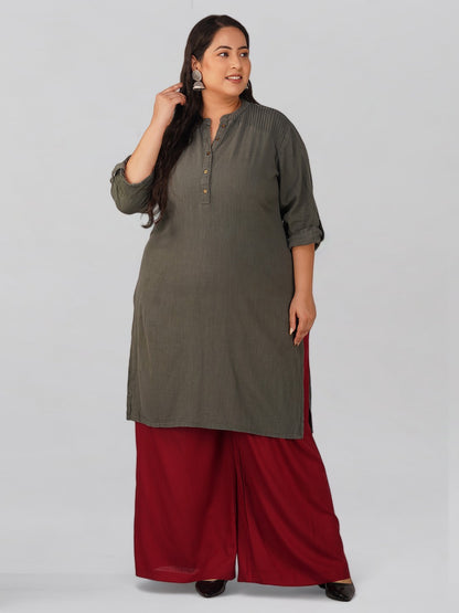 Platonic Red Plus Size Rayon Palazzo