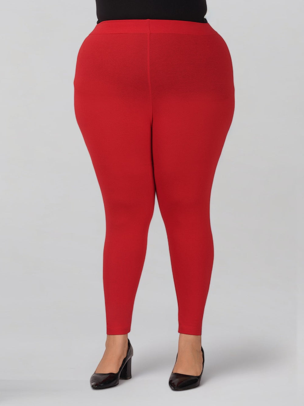 Red Plus Size Cotton AnkleLength Leggings