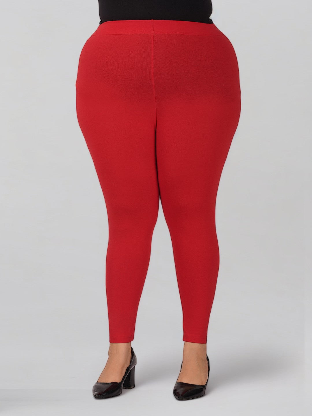 Red Plus Size Cotton Ankle Leggings