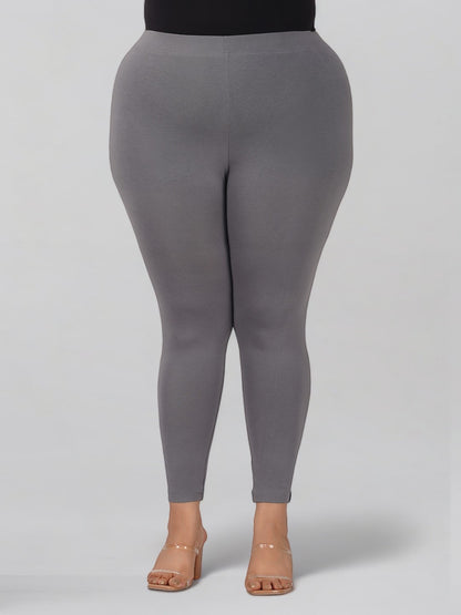 Grey Plus Size Cotton Ankle Leggings