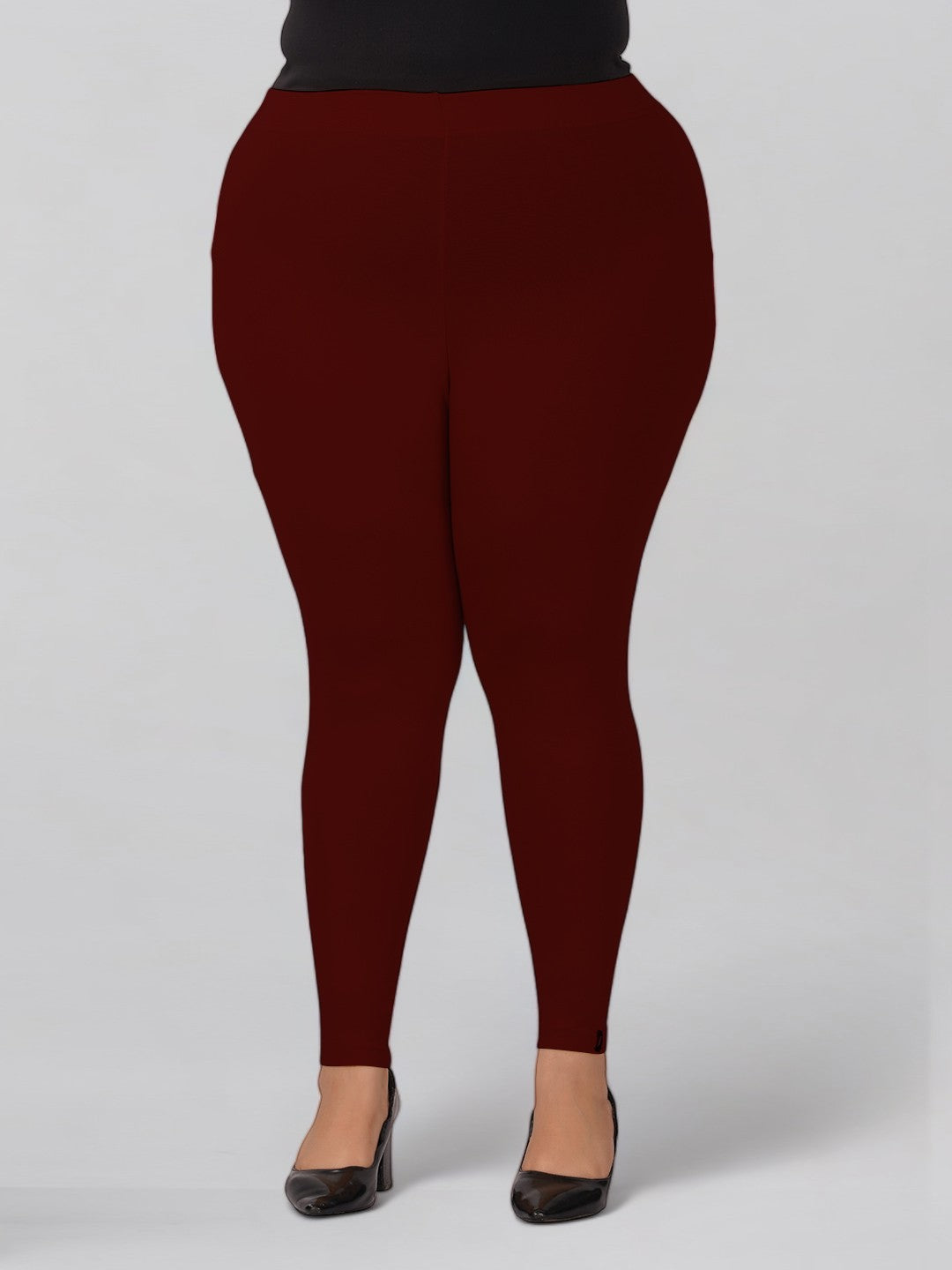 Maroon Plus Size Cotton Ankle Leggings
