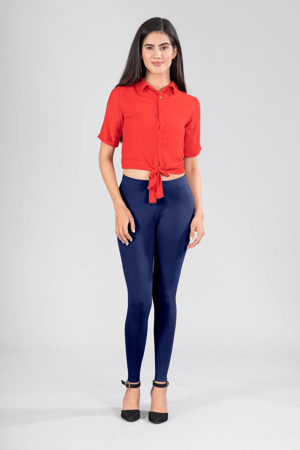 Navy Cotton Ankle Leggings