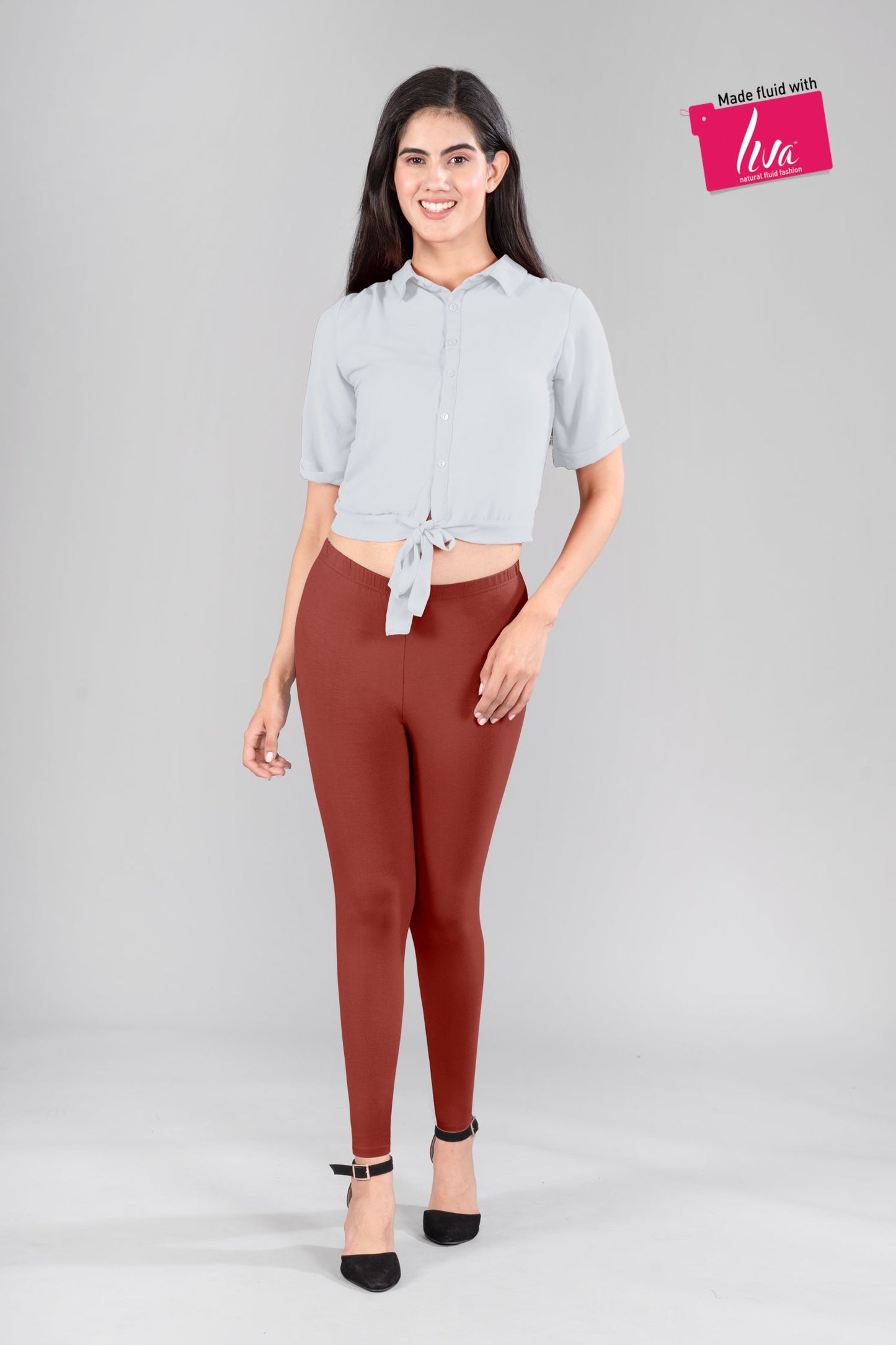 Grace Brown Viscose Ankle Leggings