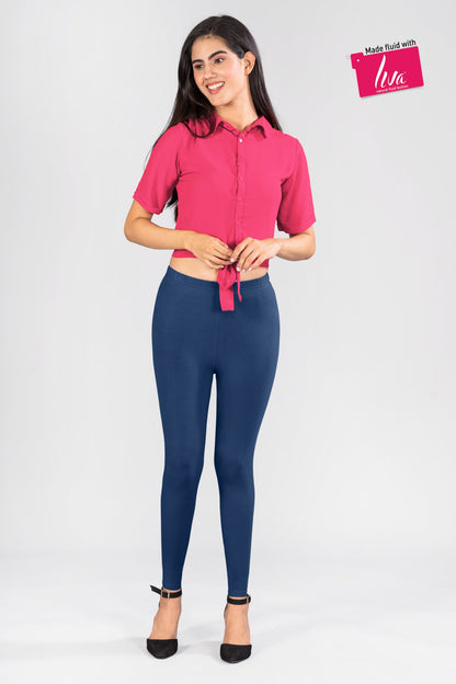 Vintage Blue Viscose Ankle Leggings