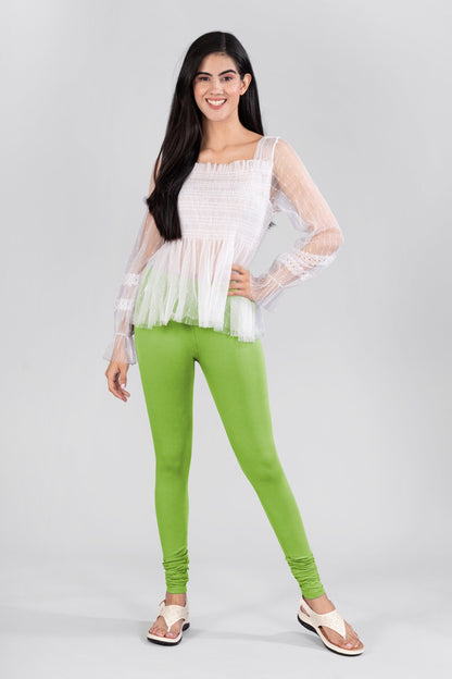Fresh/Spring Parrot Green Cotton Churidar Leggings