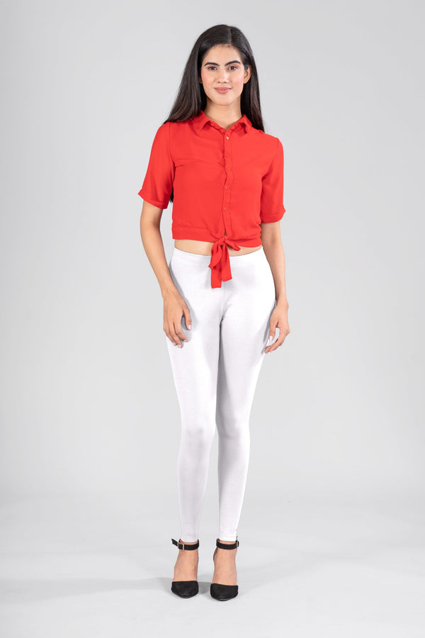 White Cotton Ankle Leggings