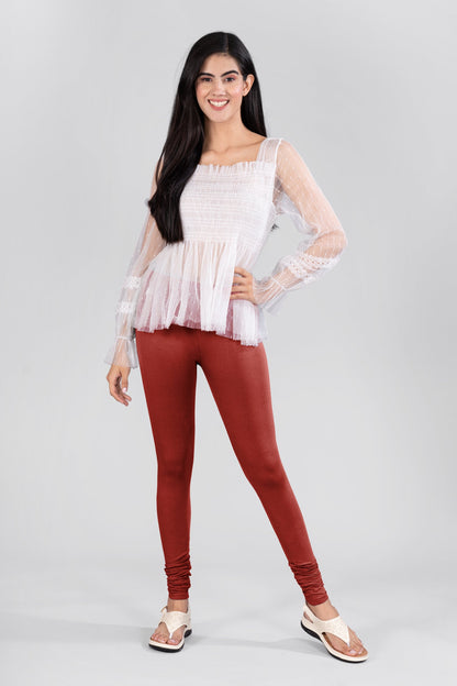 New Dark Red Cotton Churidar Leggings