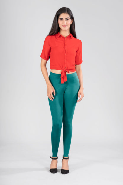 Peacock Green Cotton Ankle Leggings