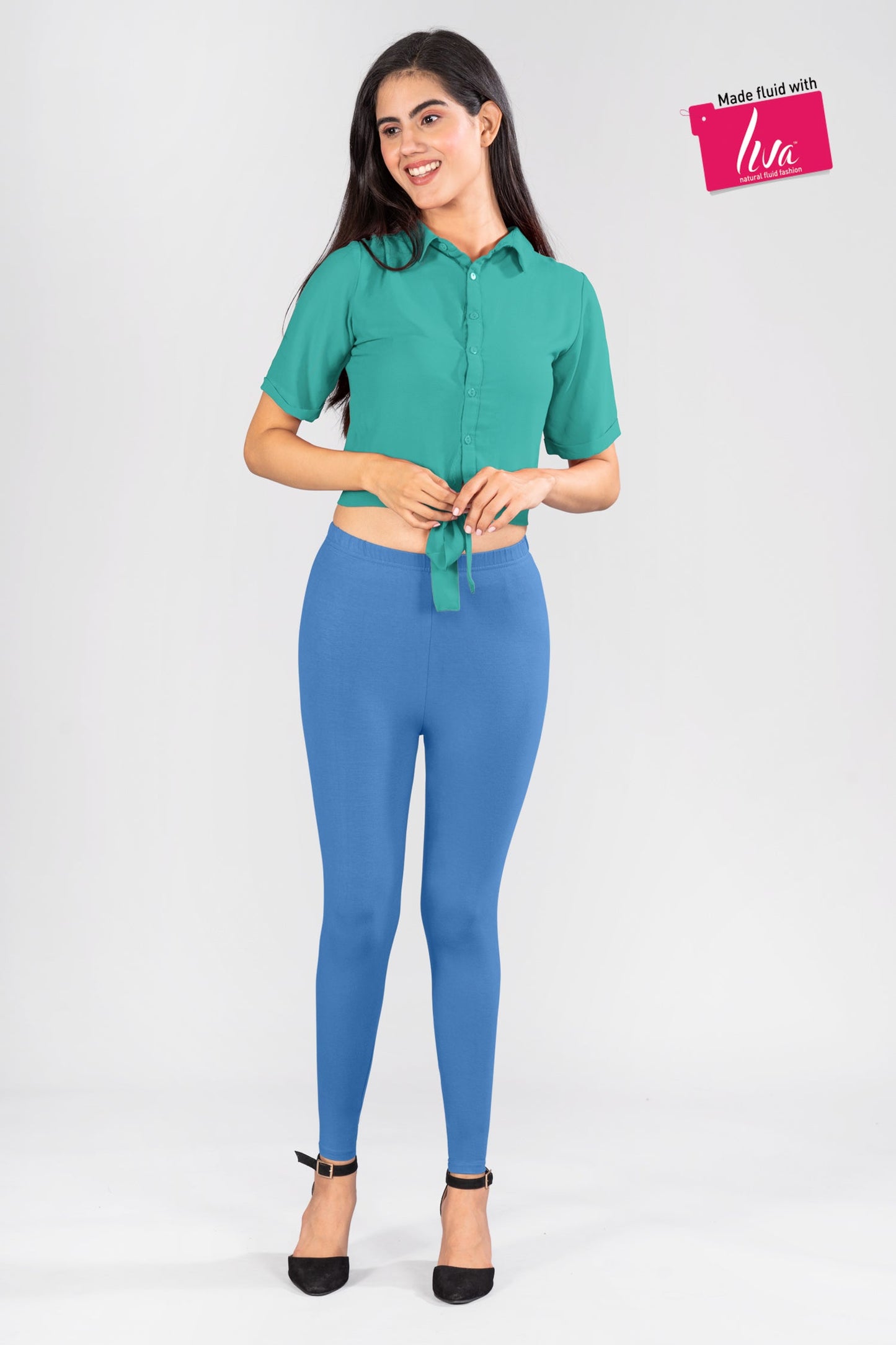 Bravo Blue Viscose Ankle Leggings
