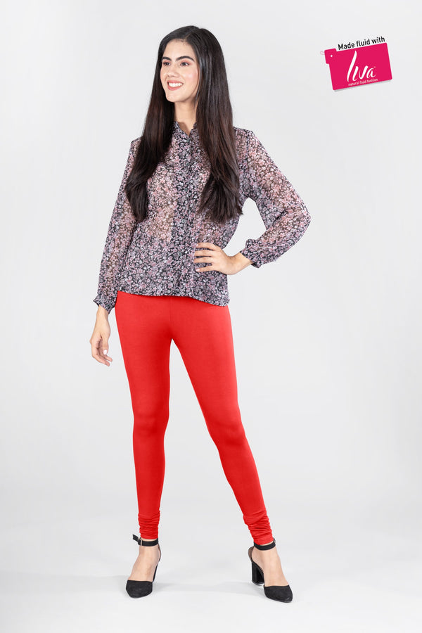 Casual Red Viscose Churidar Leggings