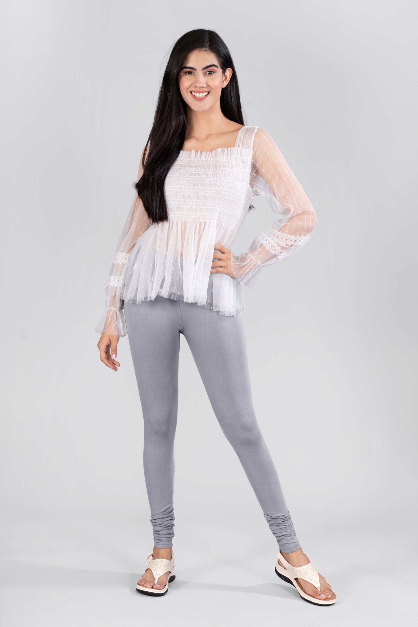 Grey Cotton Churidar Leggings