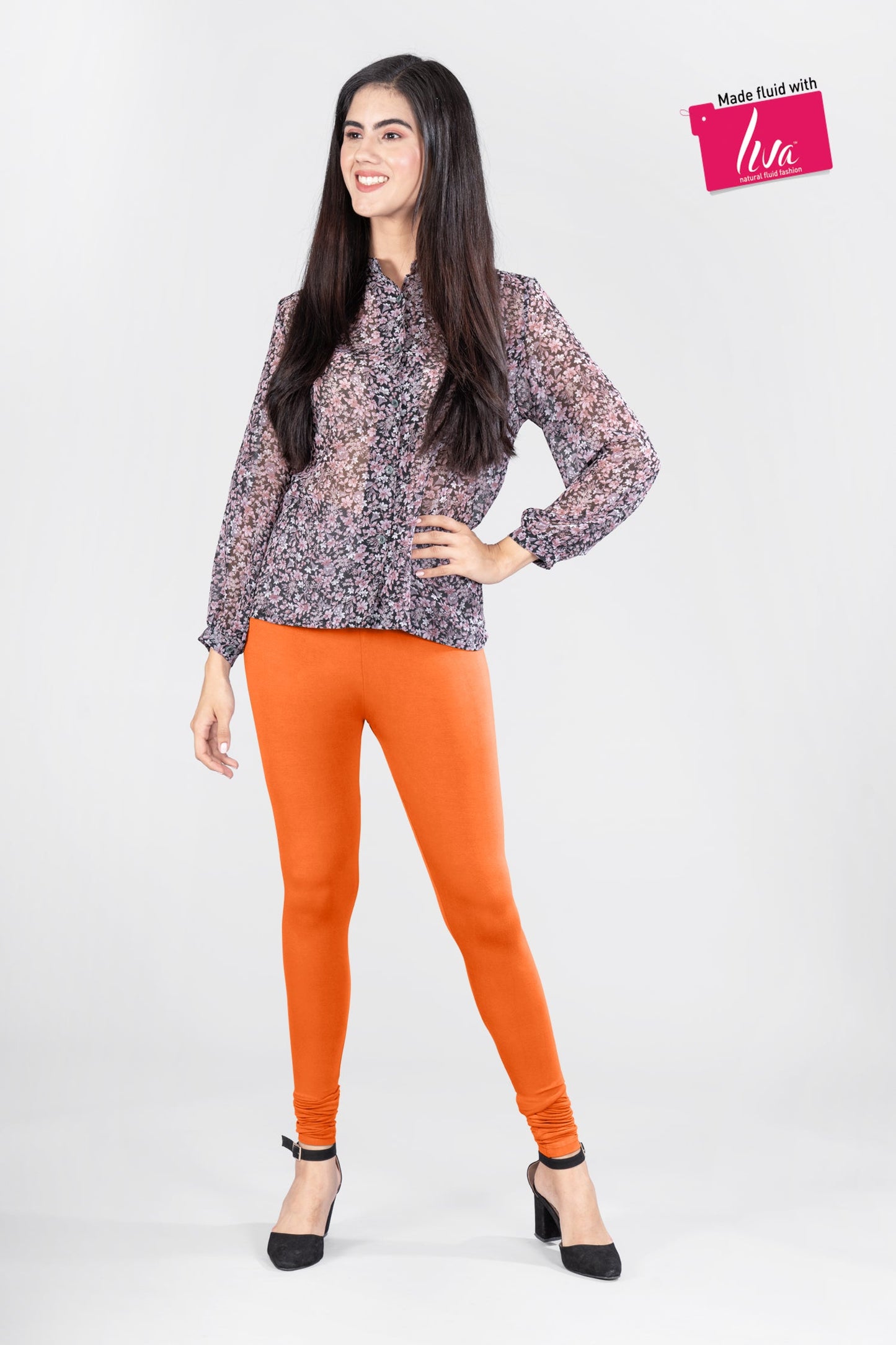 Zippy Orange Viscose Churidar Leggings