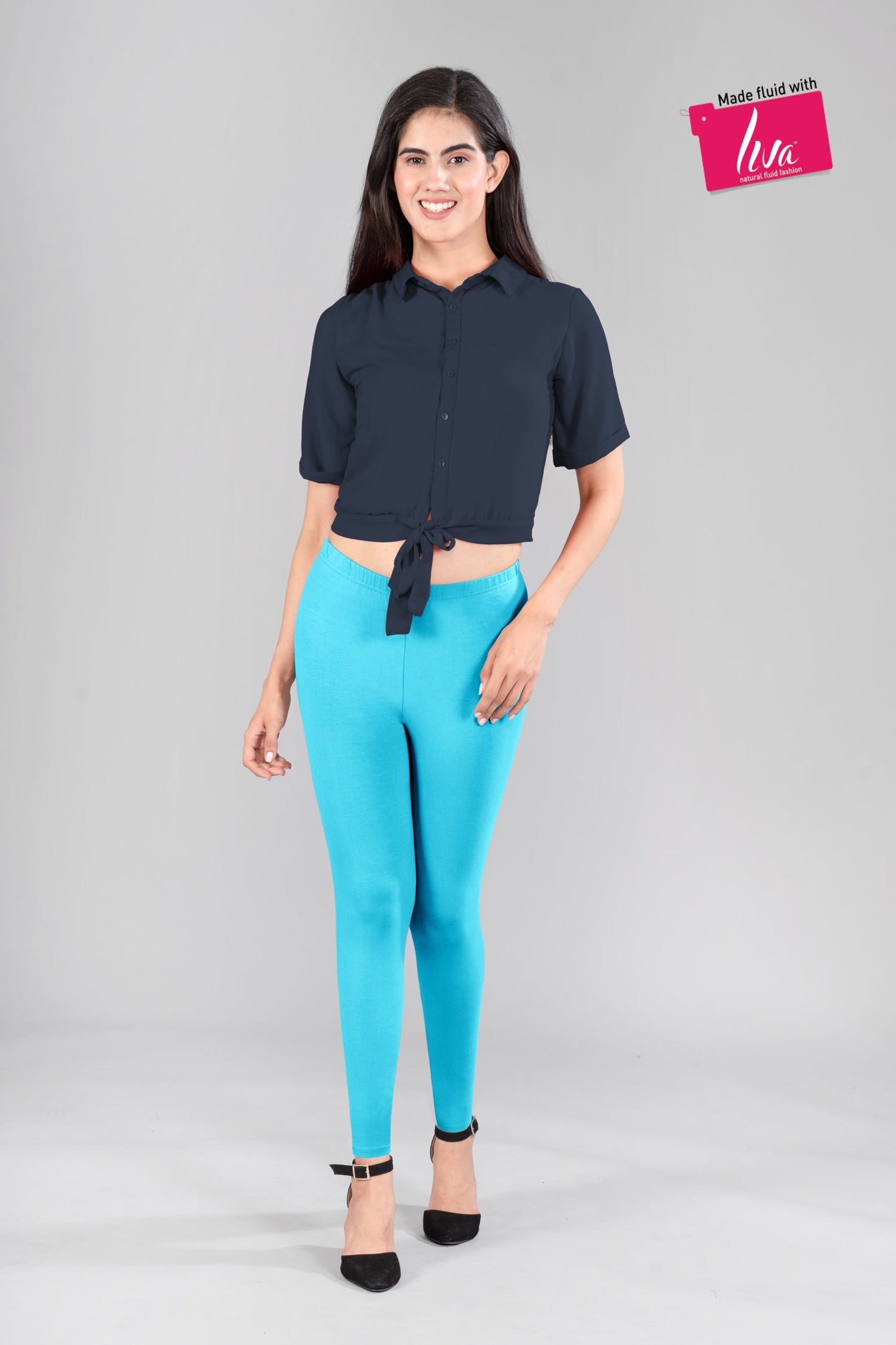 Aura Blue Viscose Ankle Leggings