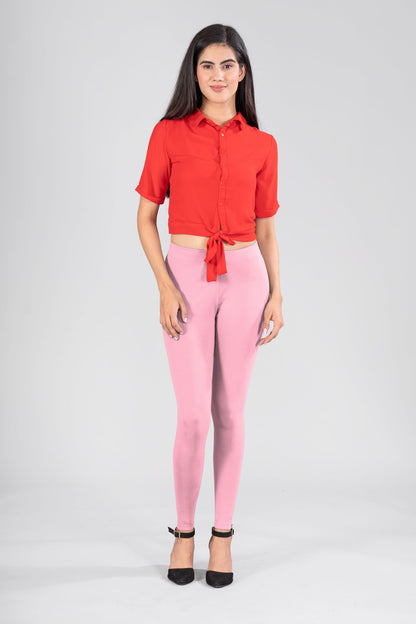 Pink Cotton Ankle Leggings
