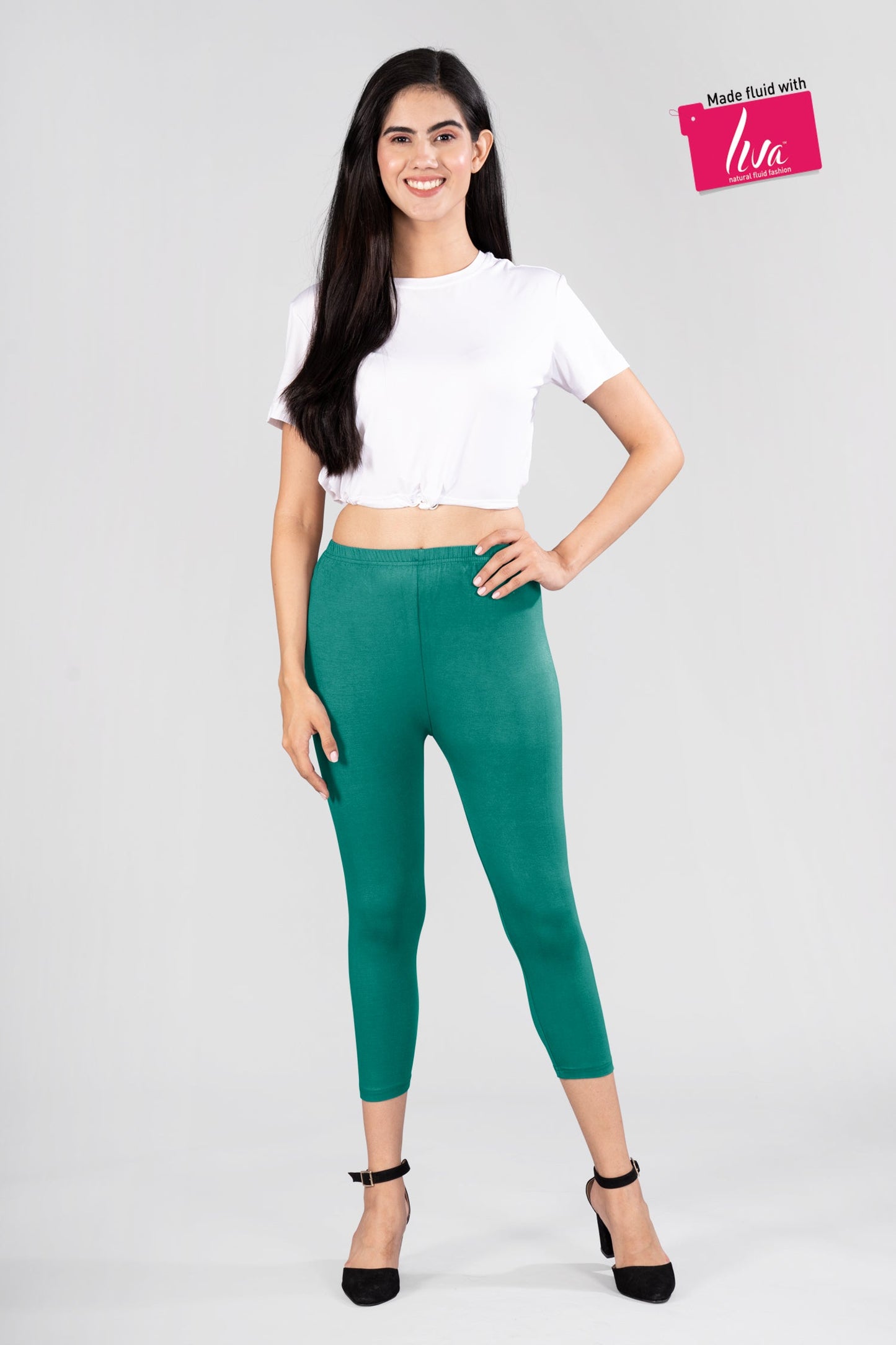Serene Green Viscose Capri Leggings