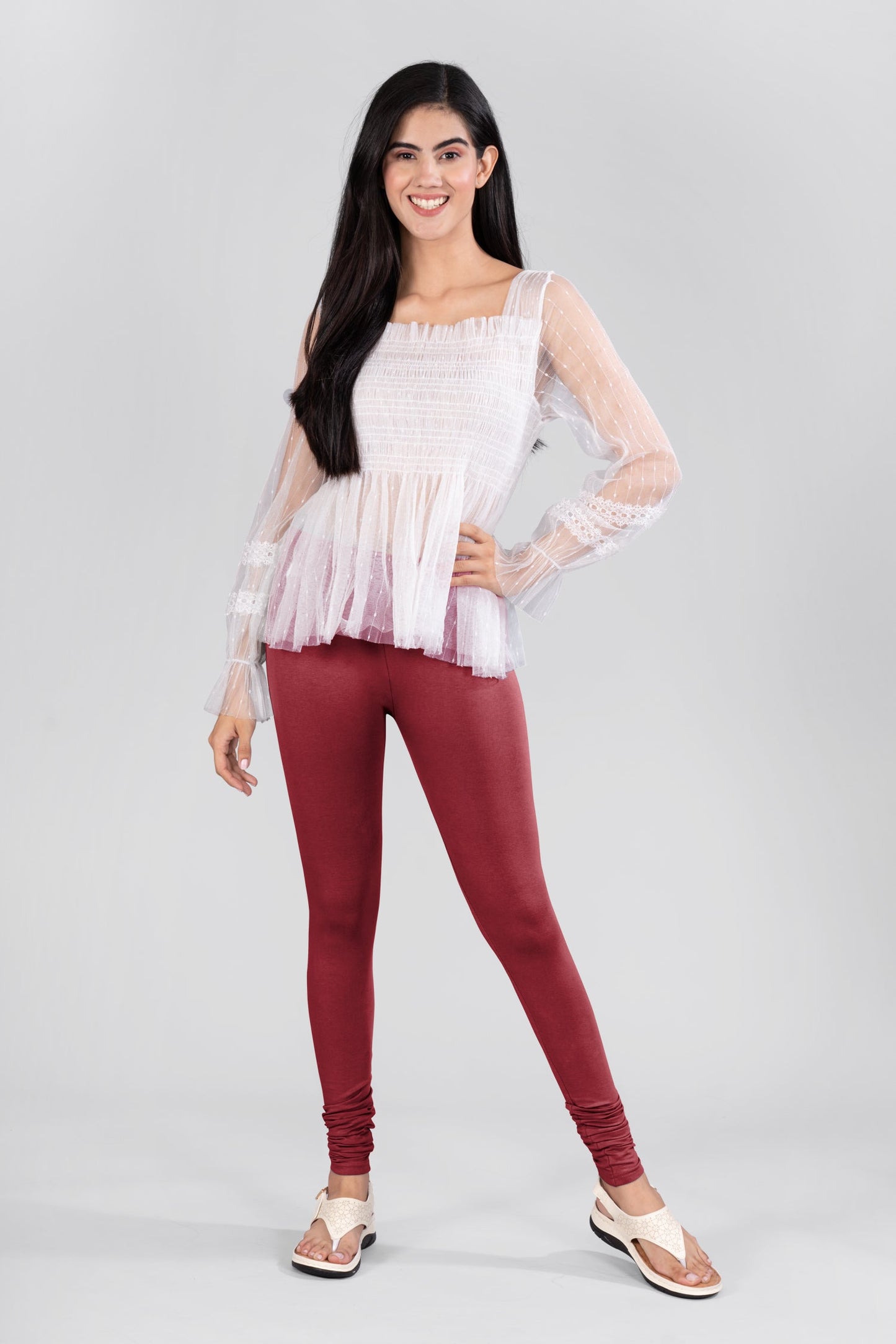 Wine Cotton Churidar Leggings