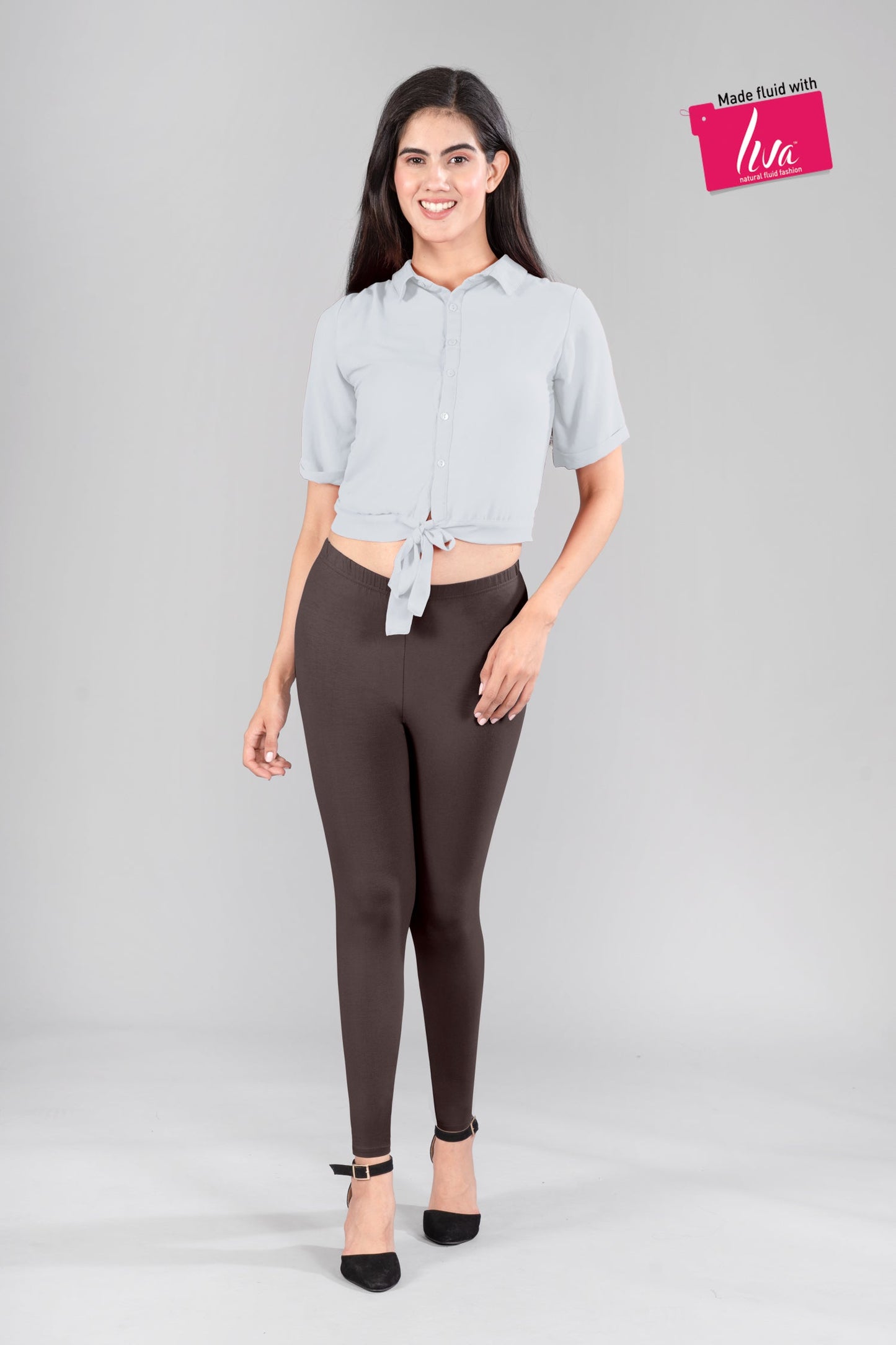 Solid Brown Viscose Ankle Leggings