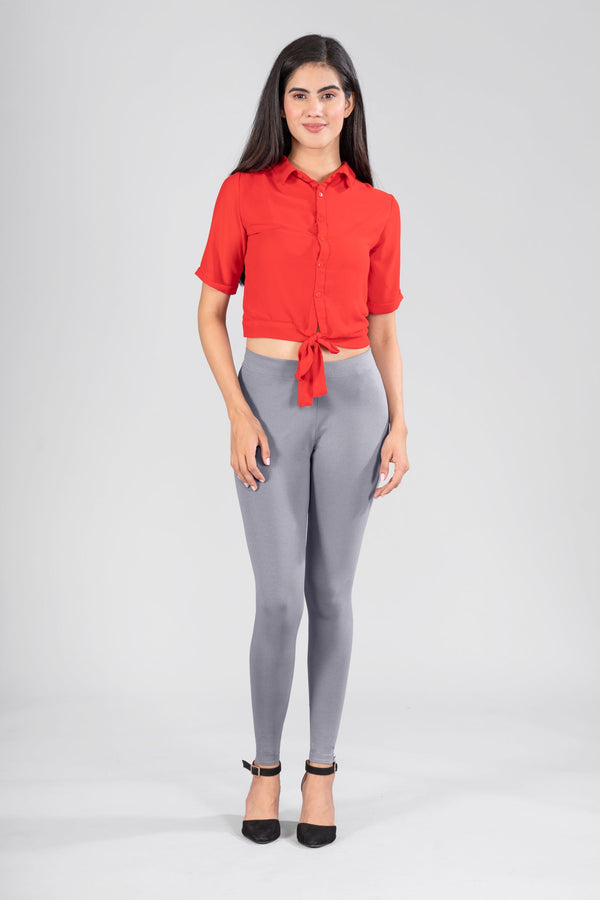 Grey Cotton Ankle Leggings