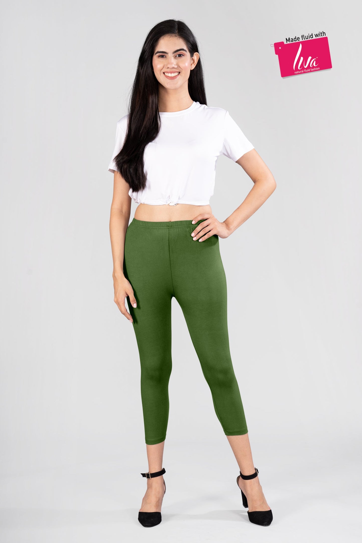 Virgin Green Viscose Capri Leggings