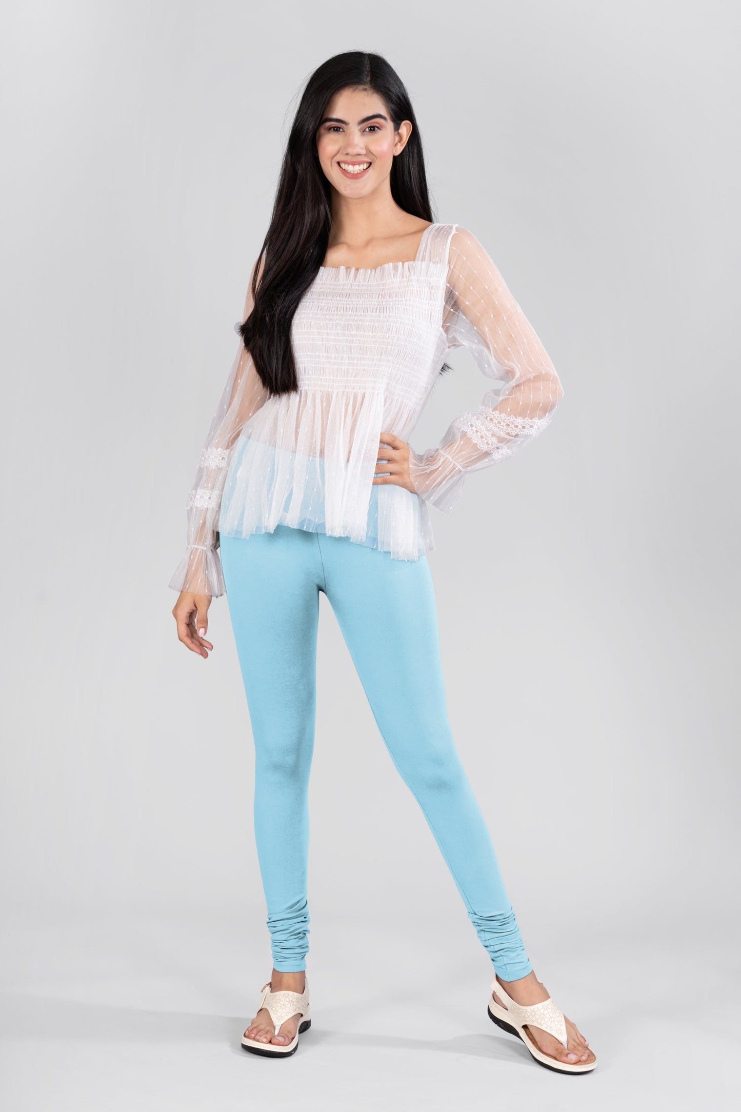 Pastel Blue Cotton Churidar Leggings