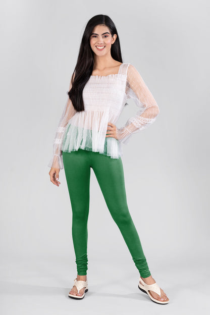 Bottle Green Cotton Churidar Leggings