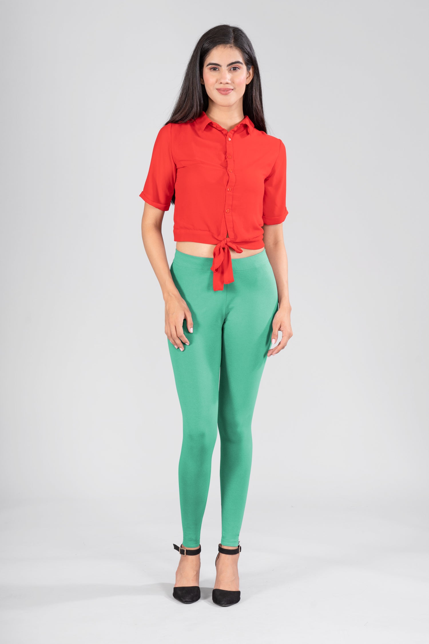 Malachite Green Cotton Ankle Leggings