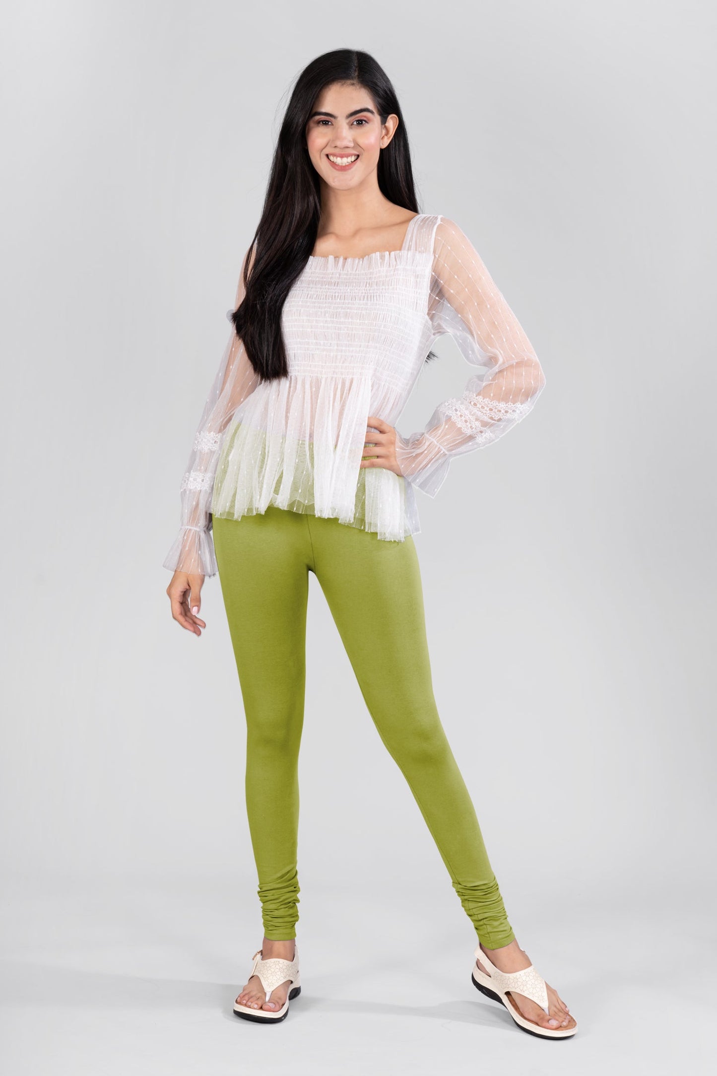 Olive Cotton Churidar Leggings