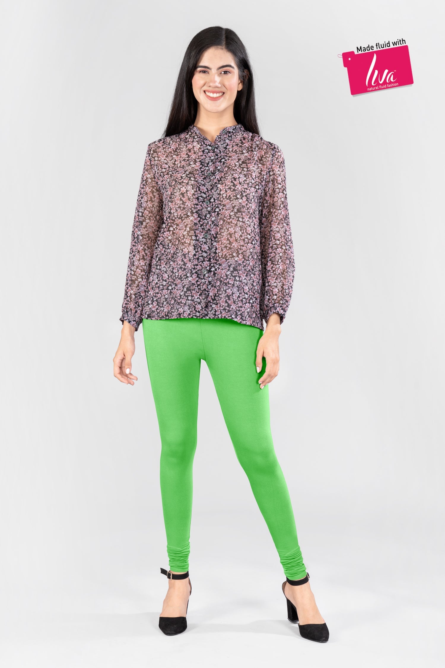 Poise Green Viscose Churidar Leggings