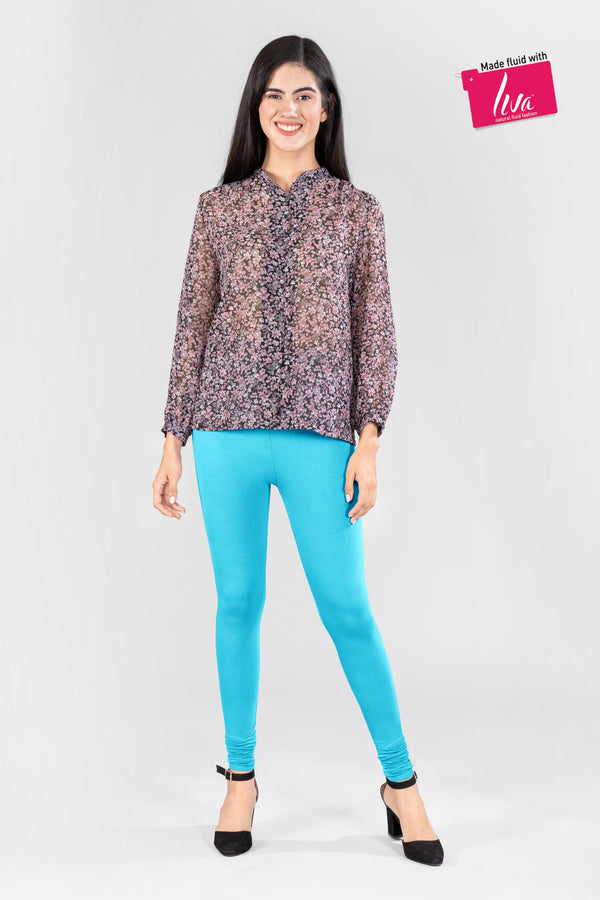 Aura Blue Viscose Churidar Leggings