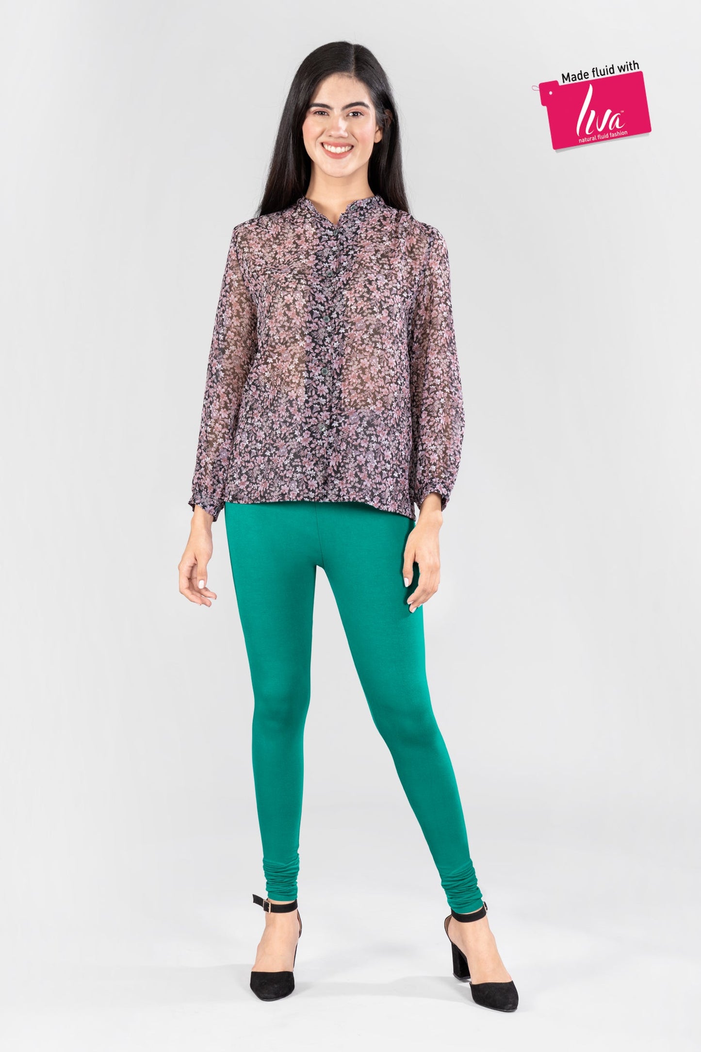 Serene Green Viscose Churidar Leggings